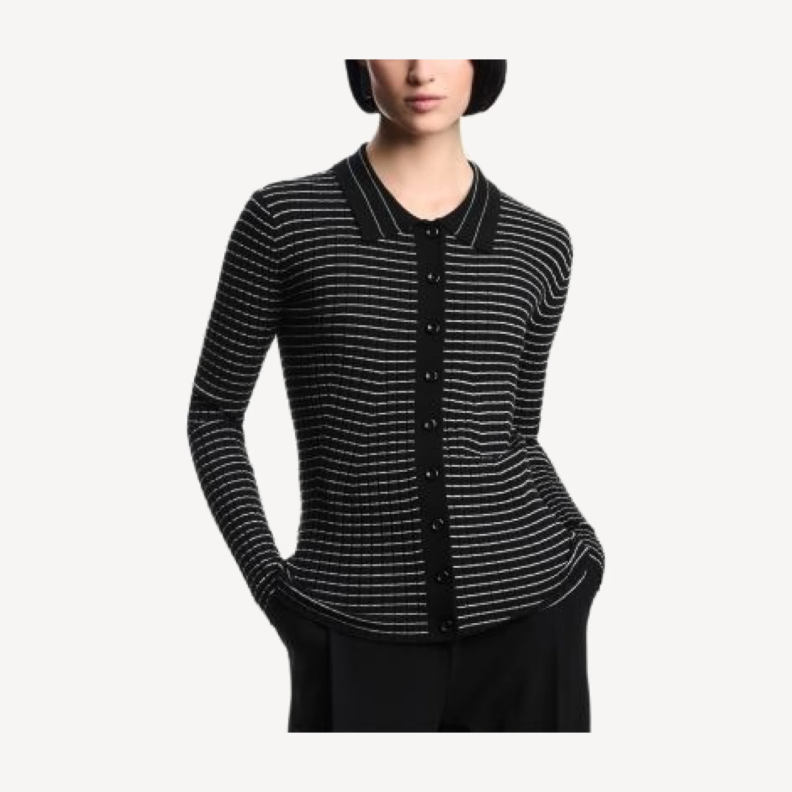 Emporio Armani Ribbed and Striped Button Up Cardigan Sweater