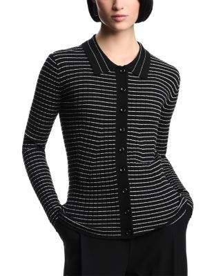 Emporio Armani Ribbed and Striped Button Up Cardigan Sweater