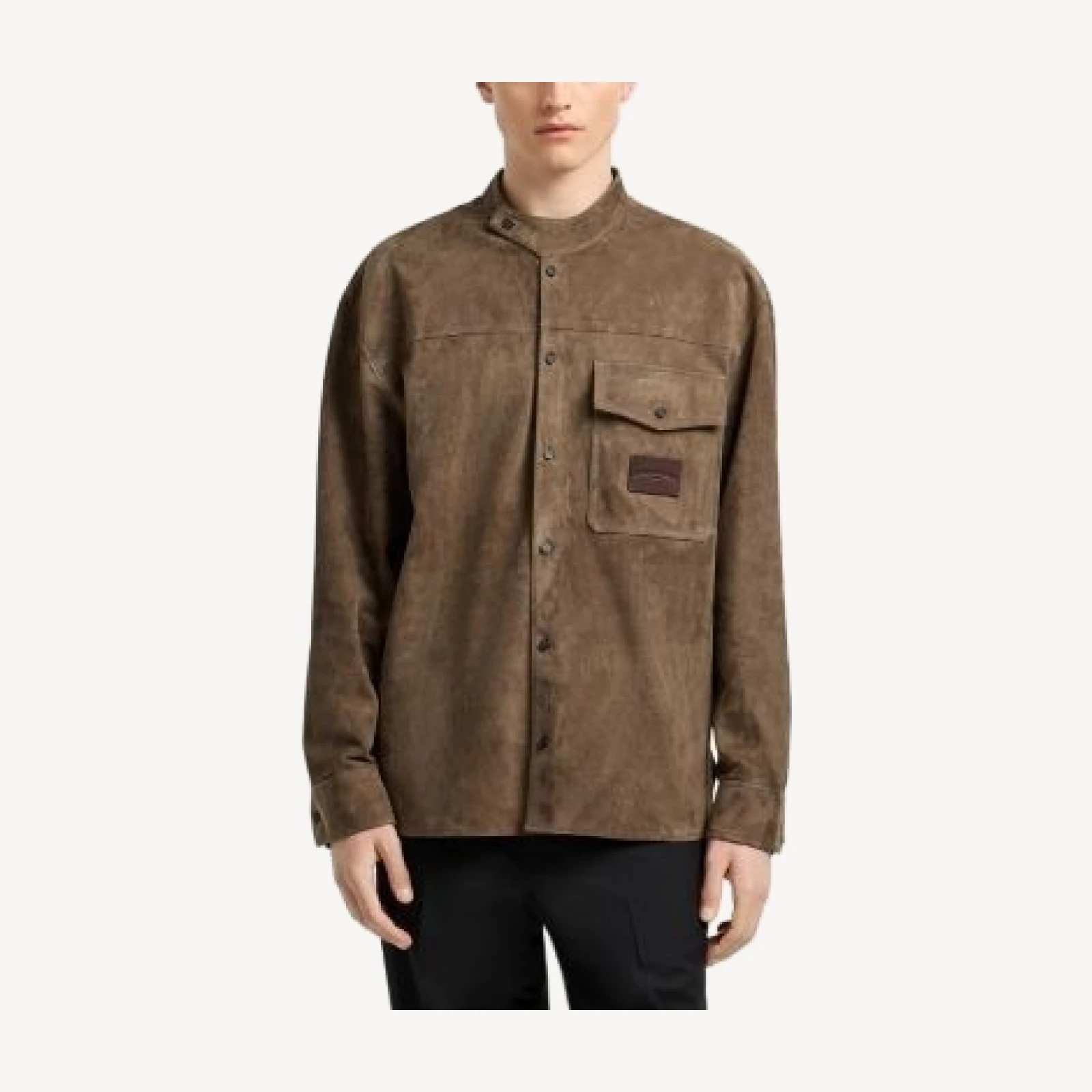 Emporio Armani Asymmetric Mandarin Collar Regular Fit Leather Shirt
