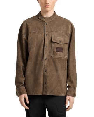 Emporio Armani Asymmetric Mandarin Collar Regular Fit Leather Shirt