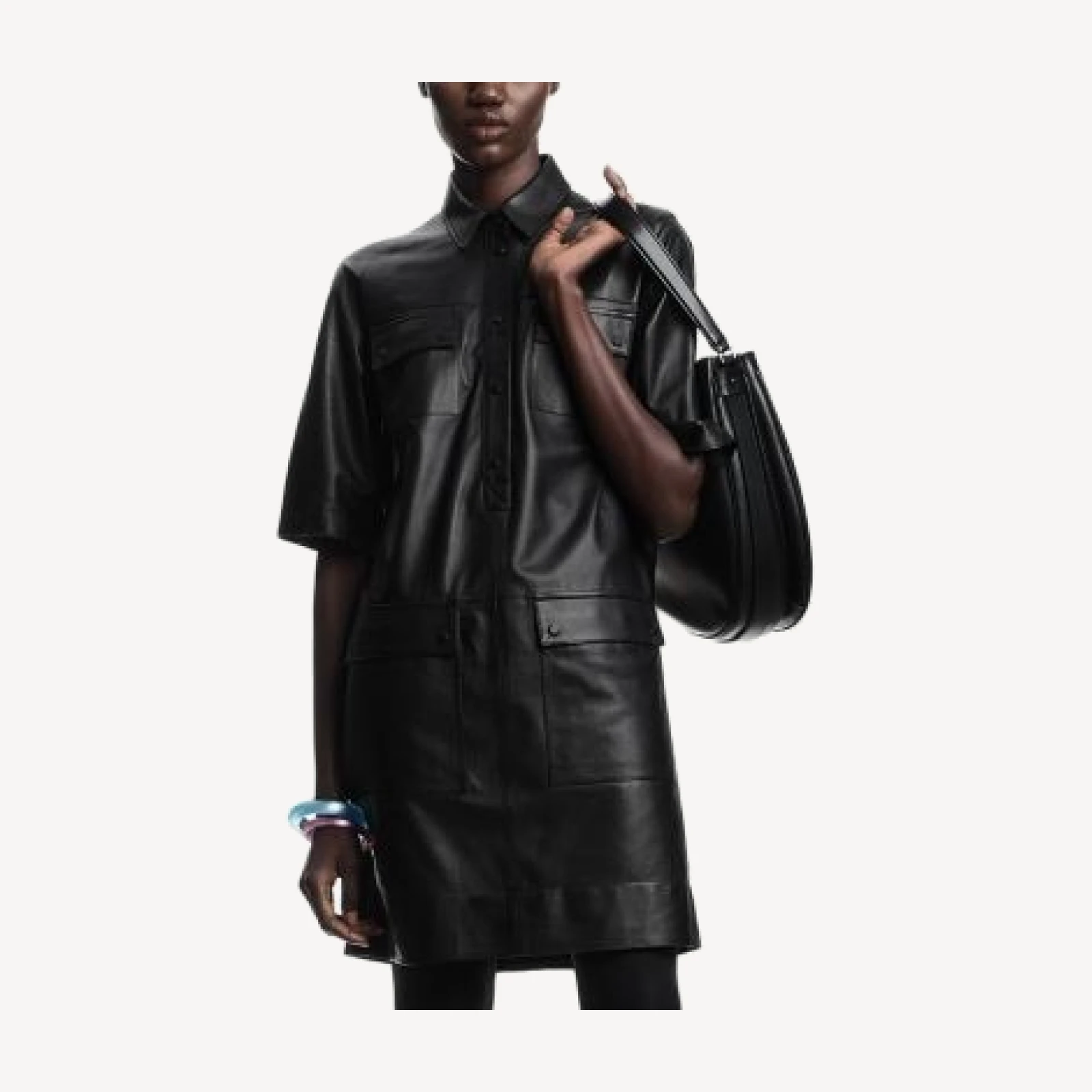Emporio Armani Leather Collared Dress