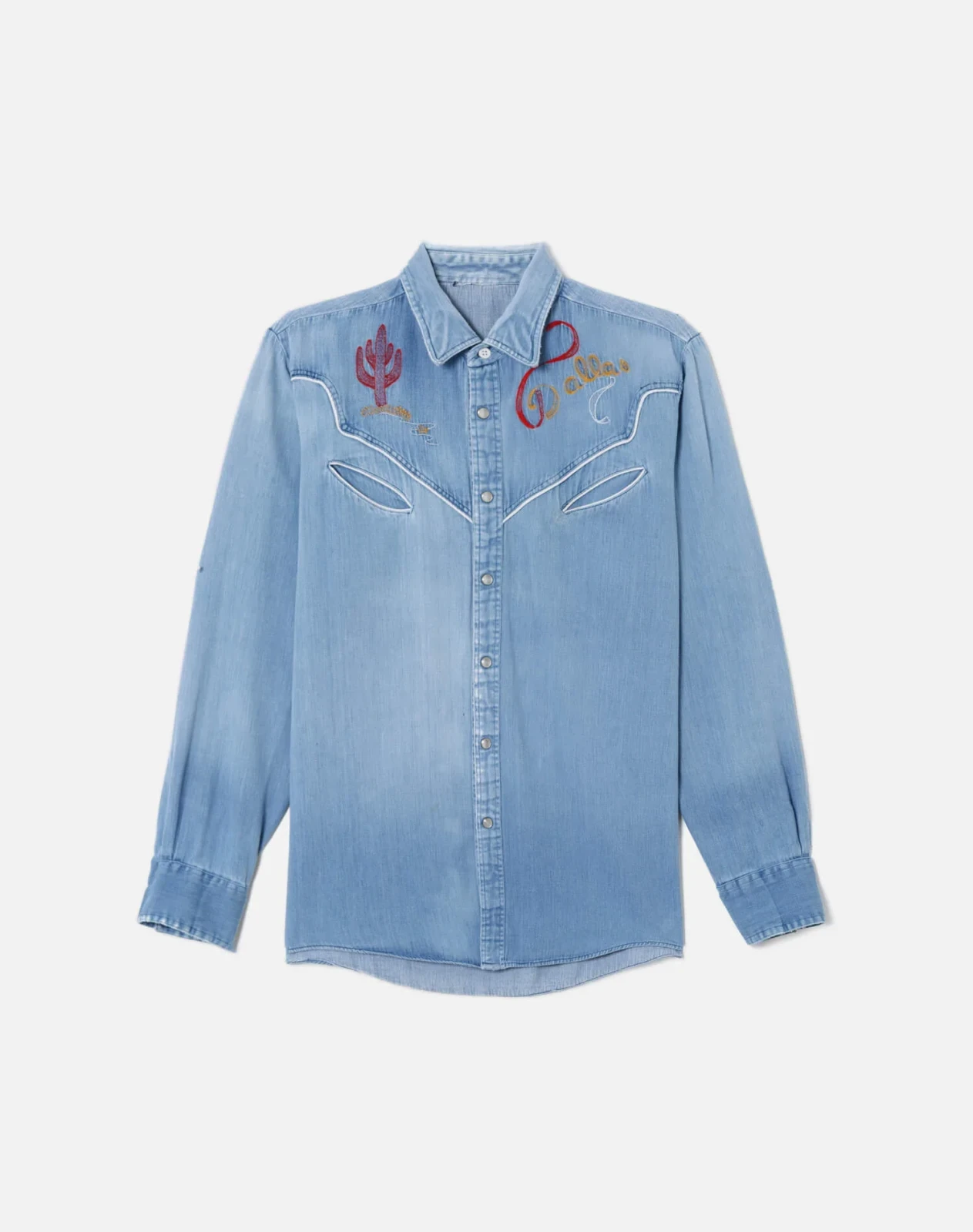 RE/DONE Vintage | 70s Snap Front Embroidered Chambray Button Up | Vintage Tops