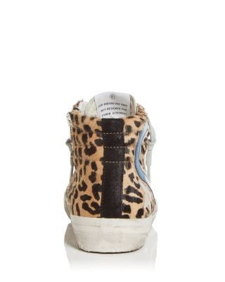 Golden Goose Women's Slide Leopard Print Calf Hair High Top Sneakers