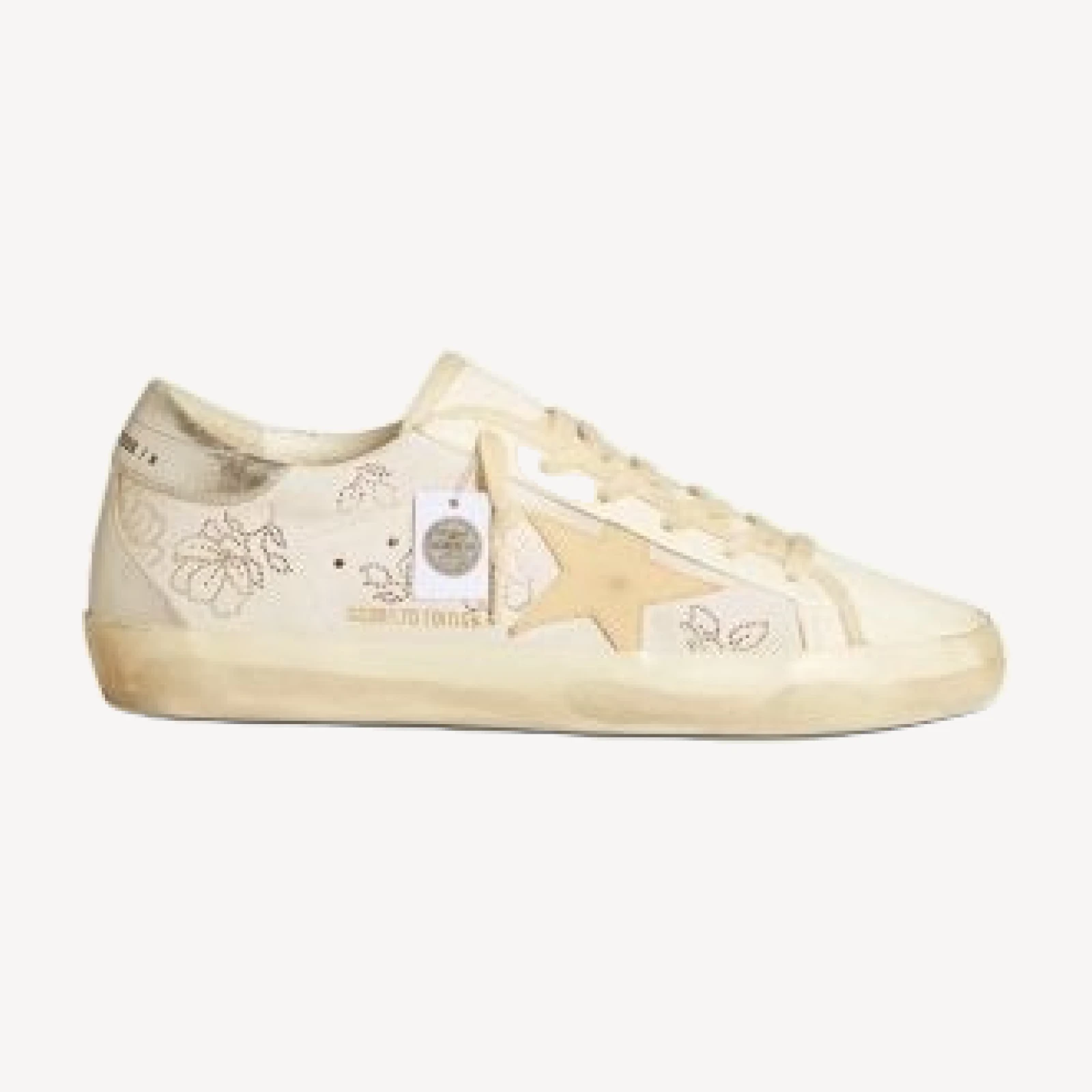 Golden Goose Women's Super Star Almond Toe Star Patch & Crystal Flower Sneakers