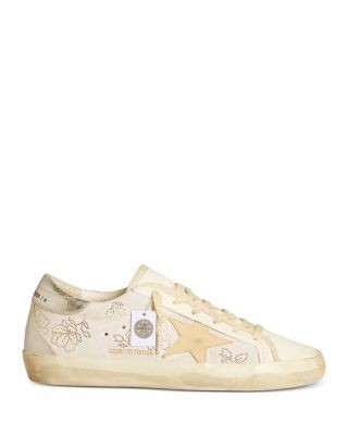 Golden Goose Women's Super Star Almond Toe Star Patch & Crystal Flower Sneakers
