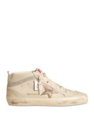 Golden Goose Women's Mid Star Almond Toe Star Patch & Crystal Fabric Sneakers
