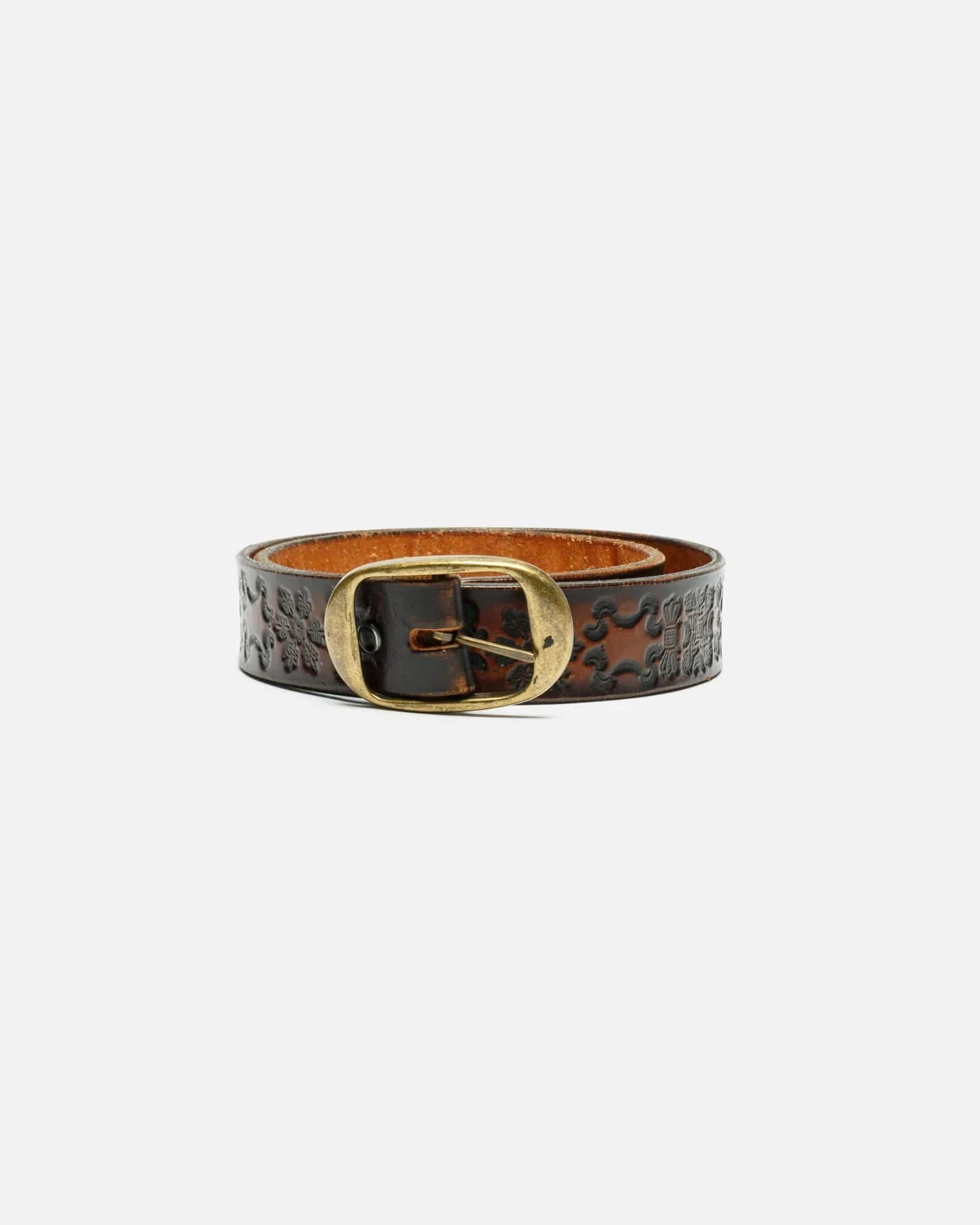 RE/DONE Vintage | 70s Embossed Skinny Belt With Brass Buckle -#33 | Vintage Belts