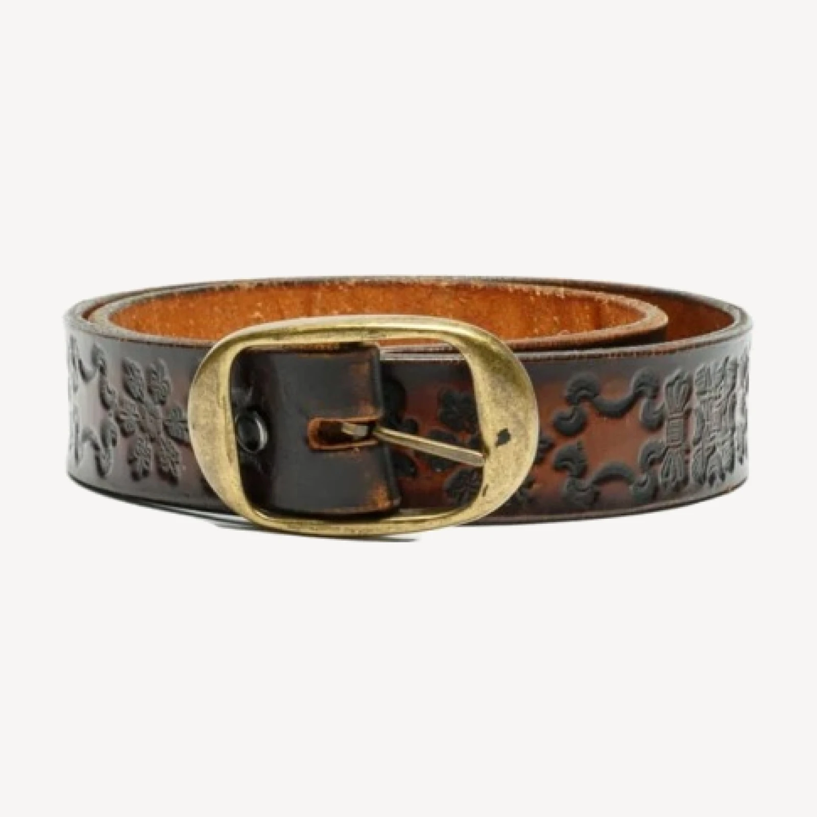 RE/DONE Vintage | 70s Embossed Skinny Belt With Brass Buckle -#33 | Vintage Belts