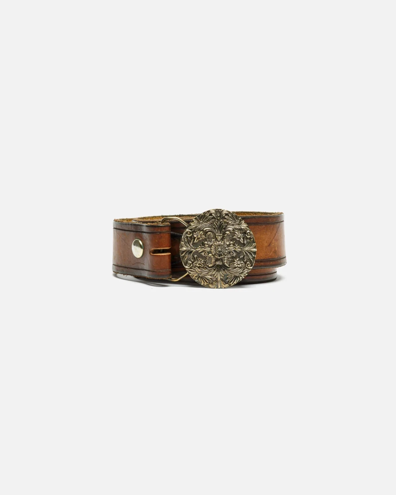 RE/DONE Vintage | 70s Brass Floral Buckle On Embossed Belt -#35 | Vintage Belts