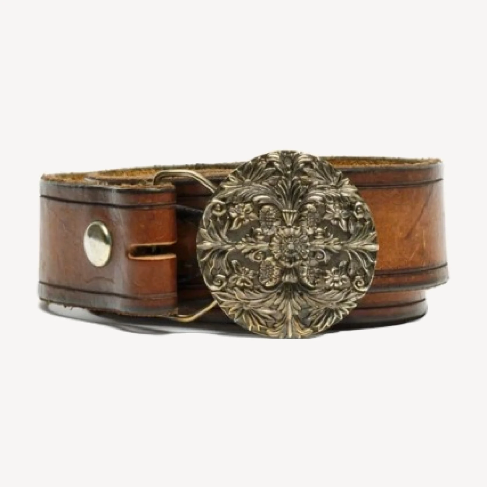 RE/DONE Vintage | 70s Brass Floral Buckle On Embossed Belt -#35 | Vintage Belts