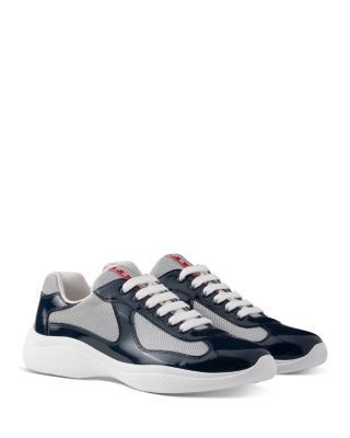 Prada Men's Patent Leather and Technical Fabric America's Cup Sneakers in Royal Blue/Silver