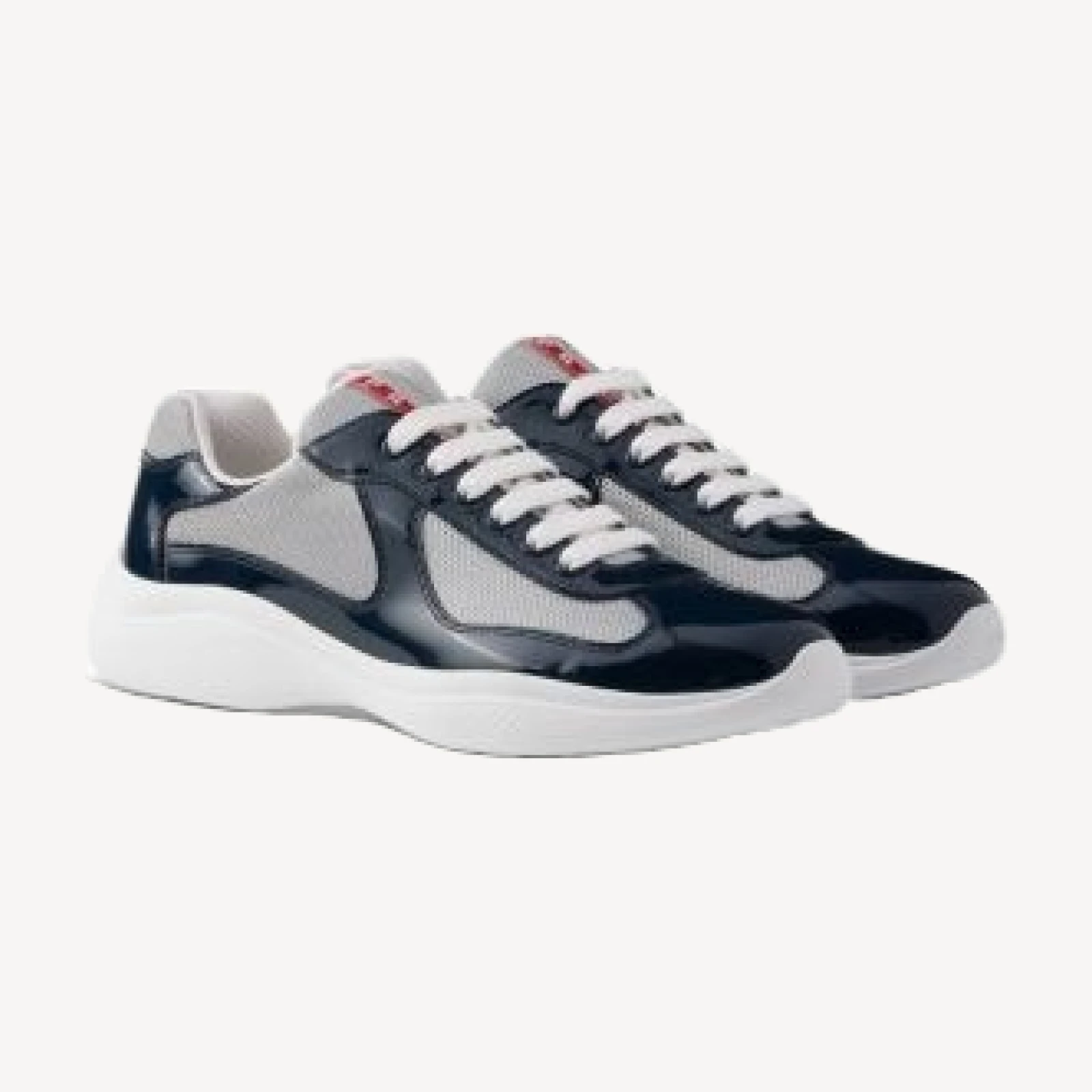 Prada Men's Patent Leather and Technical Fabric America's Cup Sneakers in Royal Blue/Silver