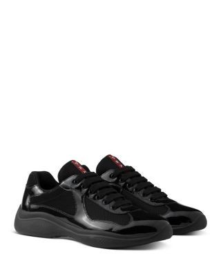 Prada Men's Patent Leather and Technical Fabric America's Cup Sneakers in Black