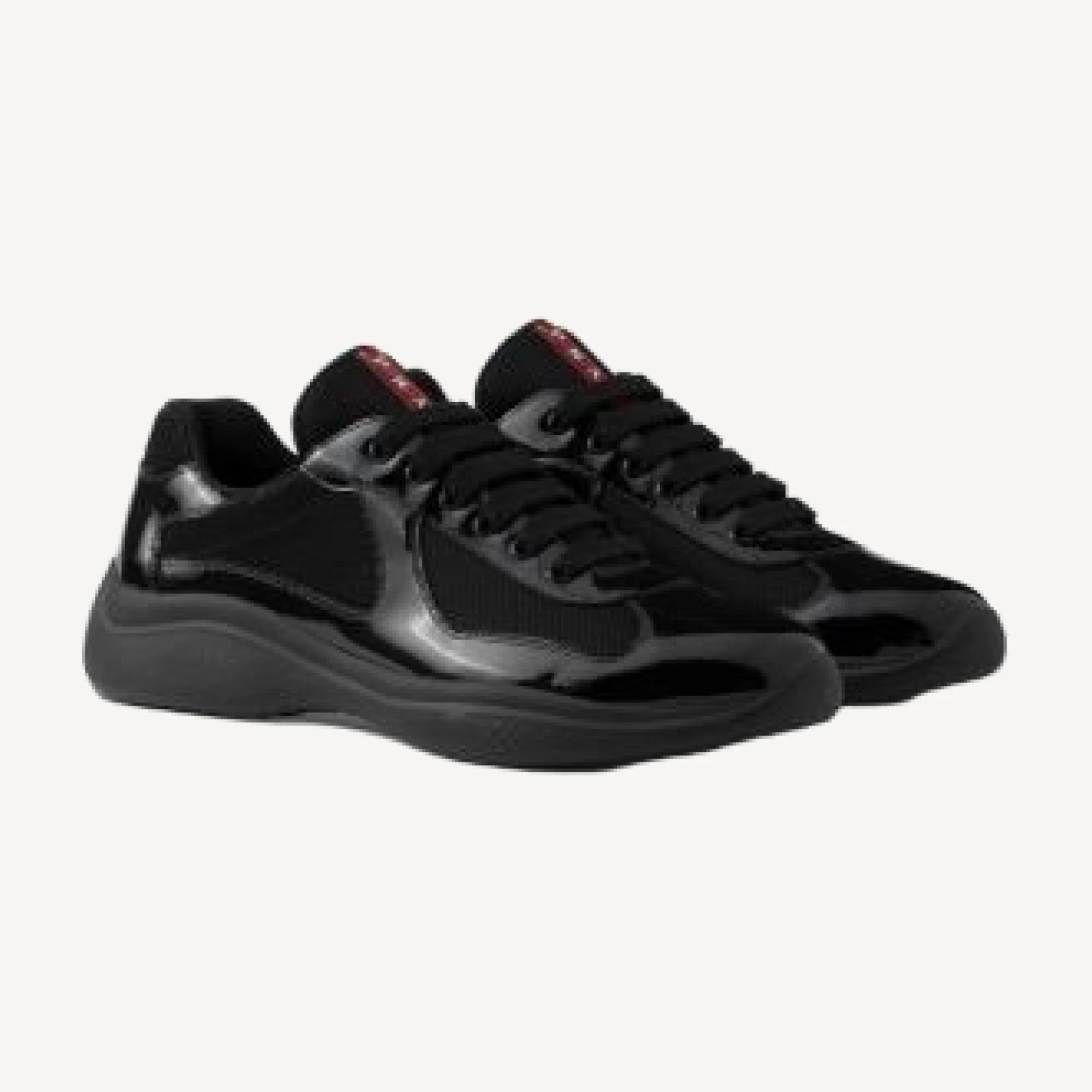 Prada Men's Patent Leather and Technical Fabric America's Cup Sneakers in Black