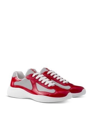 Prada Men's Patent Leather and Technical Fabric America's Cup Sneakers in Red