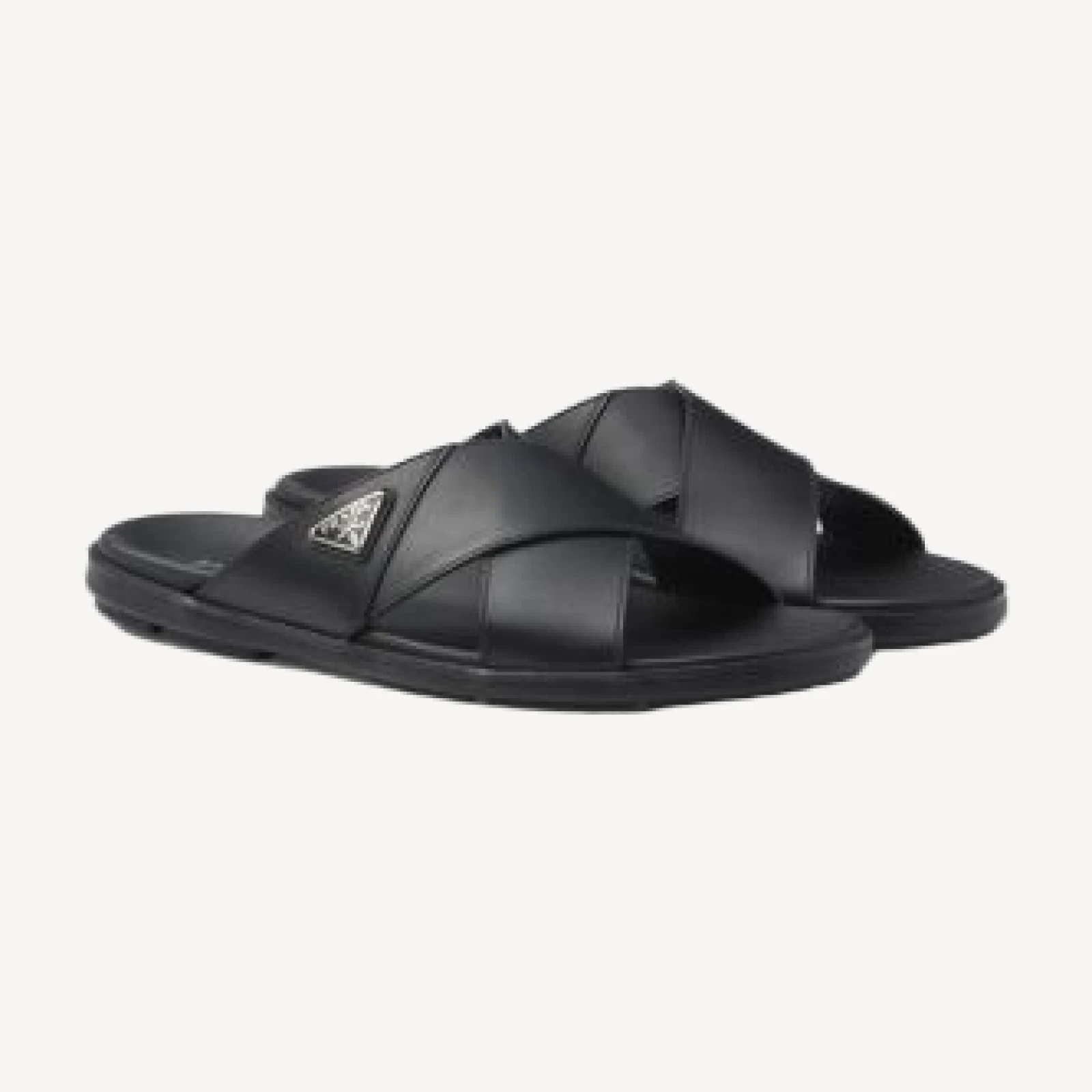 Prada Men's Leather Crisscross Slides