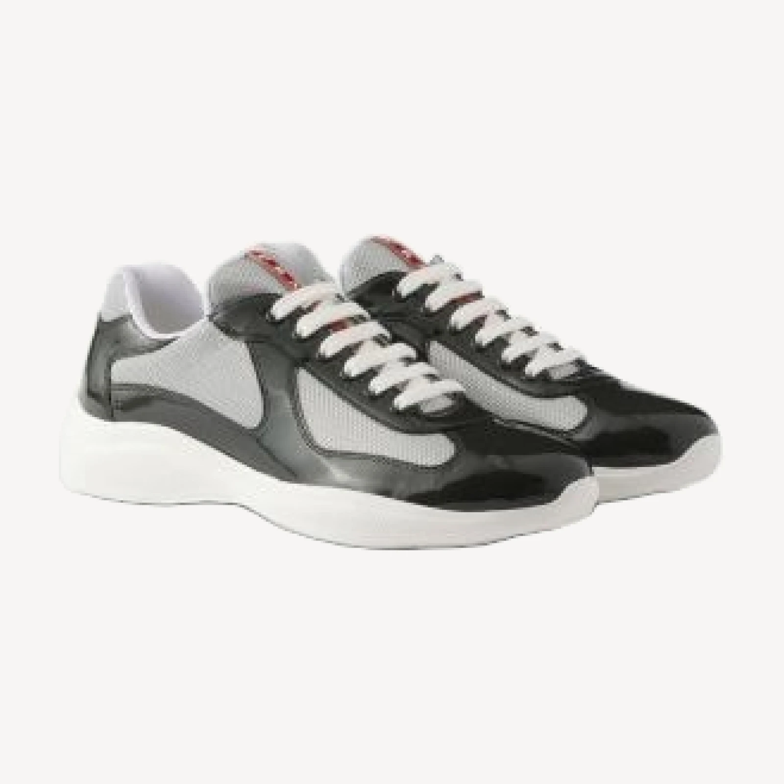 Prada Men's Patent Leather and Technical Fabric America's Cup Sneakers in Dark Grey