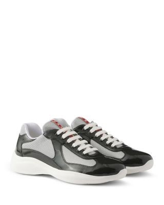 Prada Men's Patent Leather and Technical Fabric America's Cup Sneakers in Dark Grey