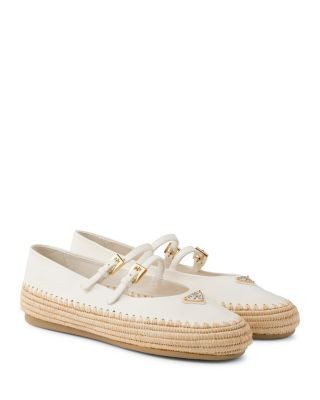 Prada Women's Nappa Leather and Raffia Ballerinas