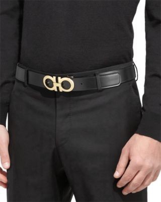 Salvatore Ferragamo Men's Double Gancini Reversible Smooth Leather Belt
