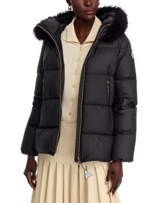 Moncler Laichefur Shearling Trim Hooded Down Jacket