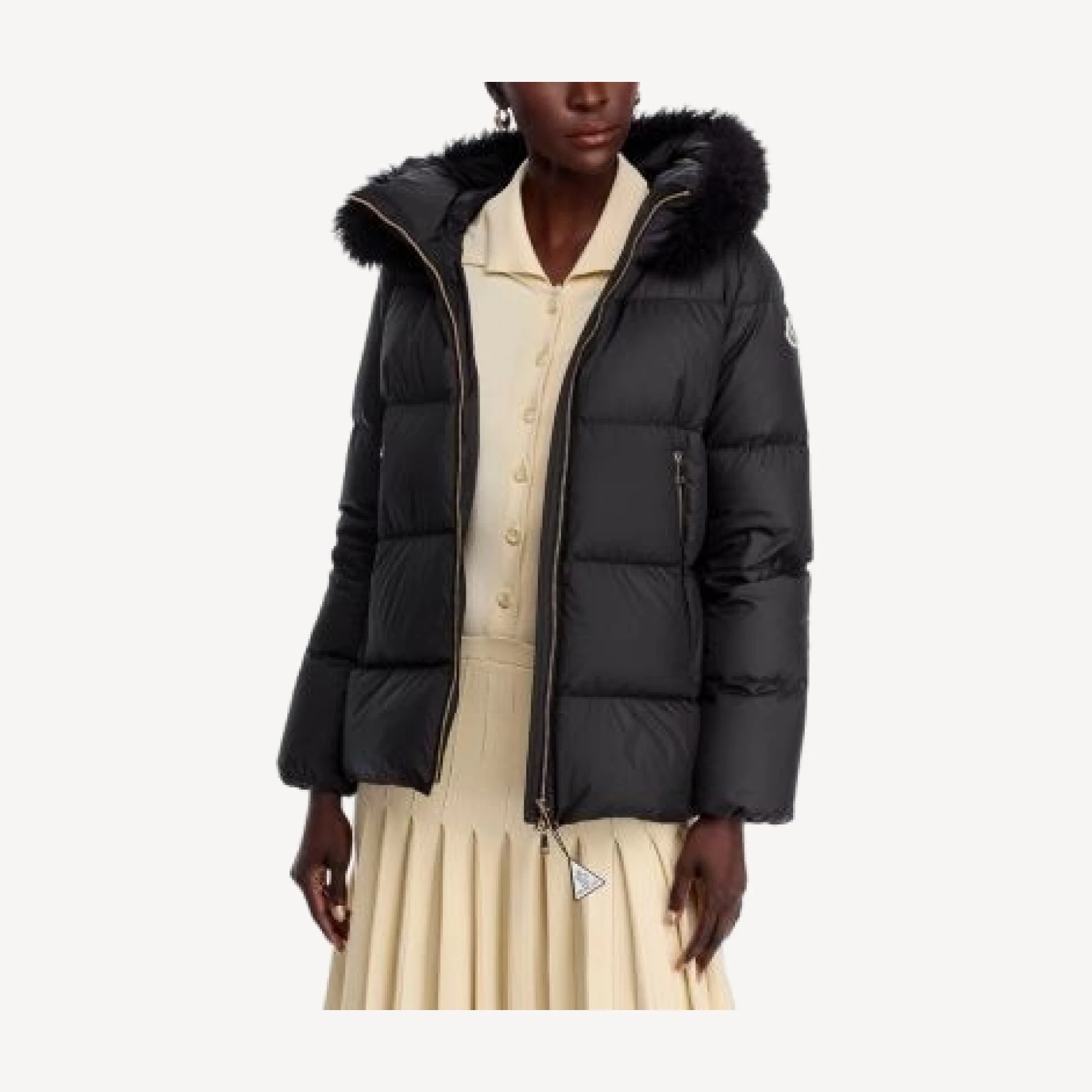 Moncler Laichefur Shearling Trim Hooded Down Jacket