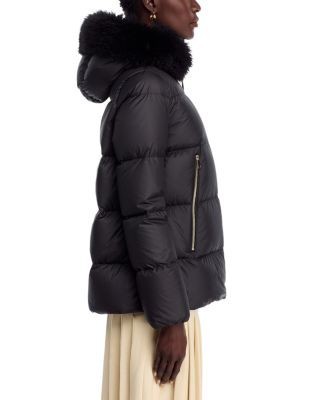 Moncler Laichefur Shearling Trim Hooded Down Jacket