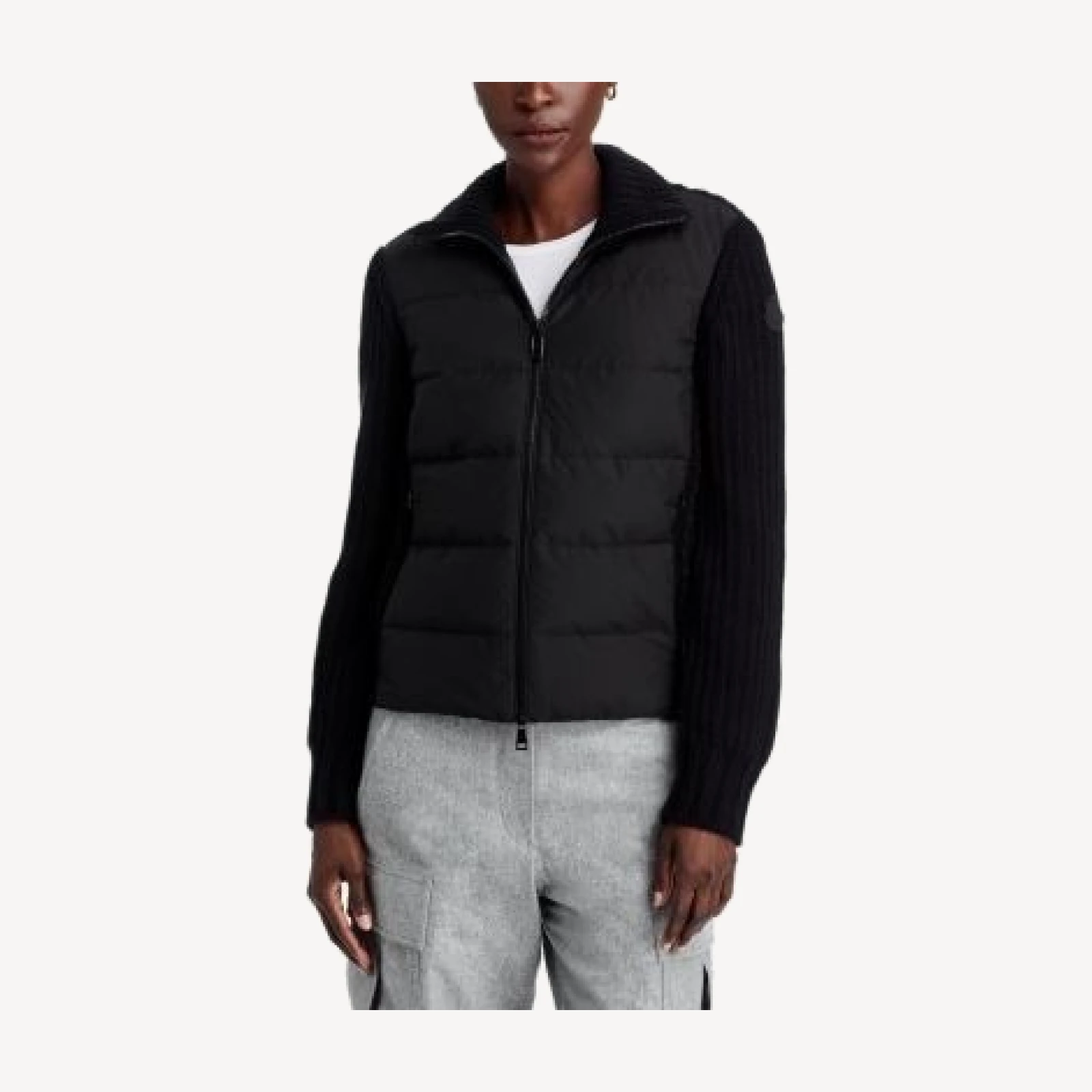 Moncler Mixed Media Wool & Cashmere Zip Up Cardigan