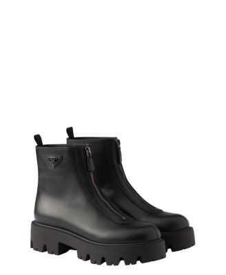 Prada Women's Leather Zipper Booties