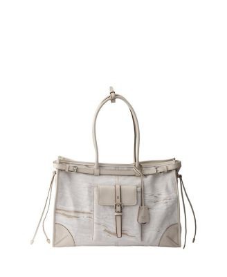 Prada Bonnie Extra-Large Printed Linen And Leather Tote Bag