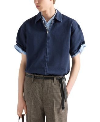 Prada Short-sleeved Cotton Zipper Shirt