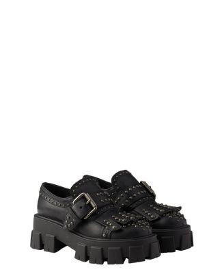 Prada Women's Monolith Studded Leather Loafers
