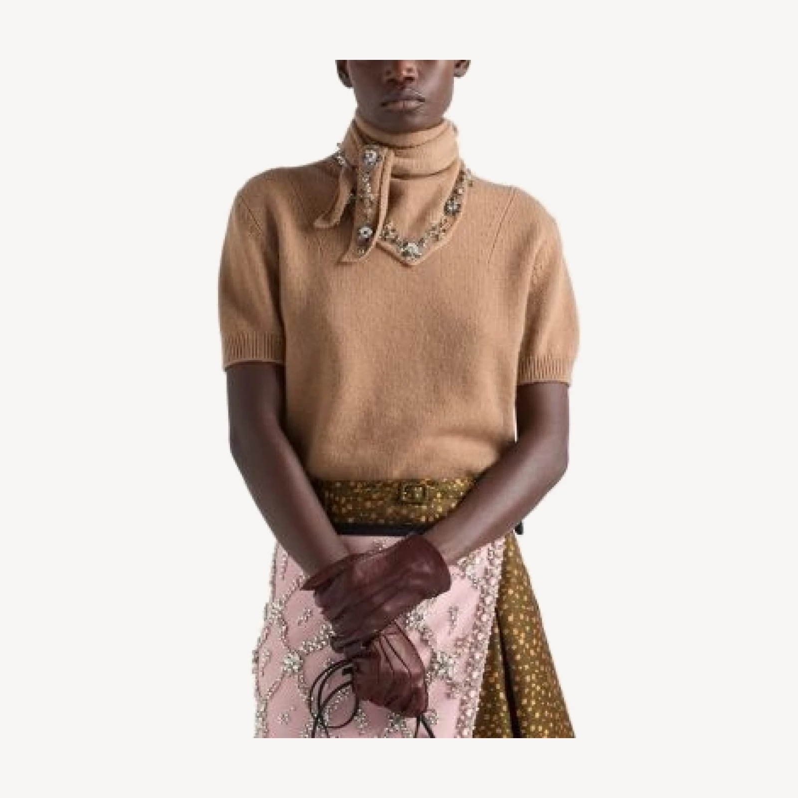 Prada Short Sleeved Cashmere Sweater with Scarf