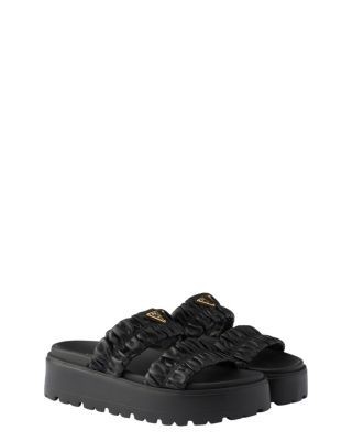 Prada Women's Matelasse Nappa Leather Flatform Slides