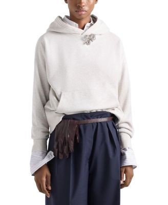 Prada Cotton Fleece Hoodie With Jewel Brooch