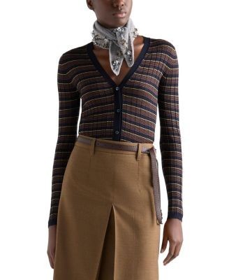 Prada Striped Cashmere and Silk Cardigan