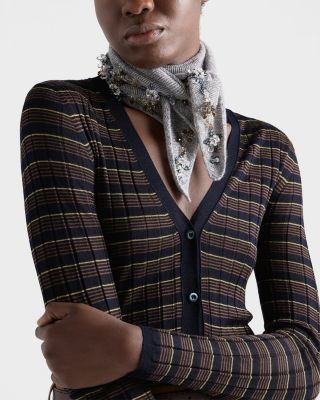 Prada Striped Cashmere and Silk Cardigan