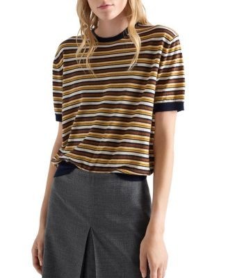 Prada Short Sleeved Striped Cashmere Sweater