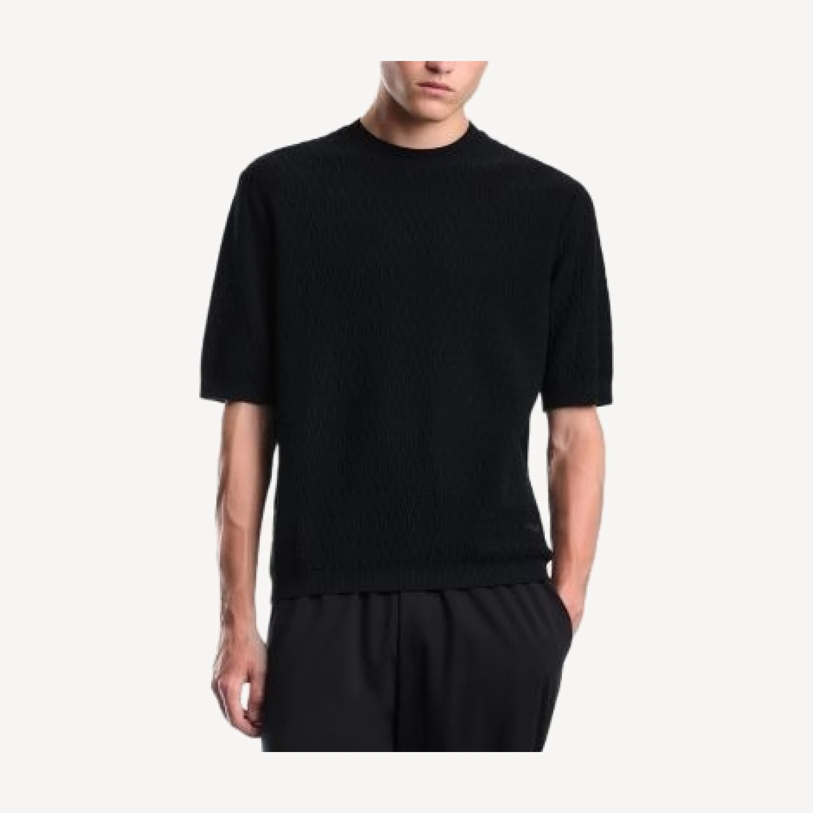 Emporio Armani Chevron Jacquard Short Sleeve Cotton Sweater