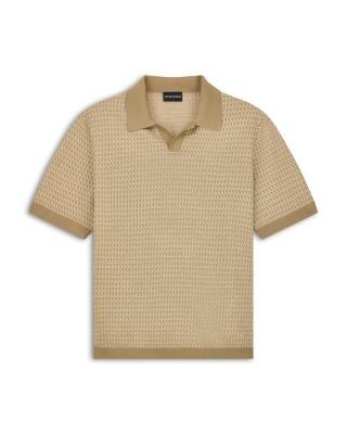 Emporio Armani Geometric Jacquard Knit Wool Polo Shirt