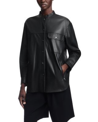 Emporio Armani Button Front Long Sleeve Leather Shirt
