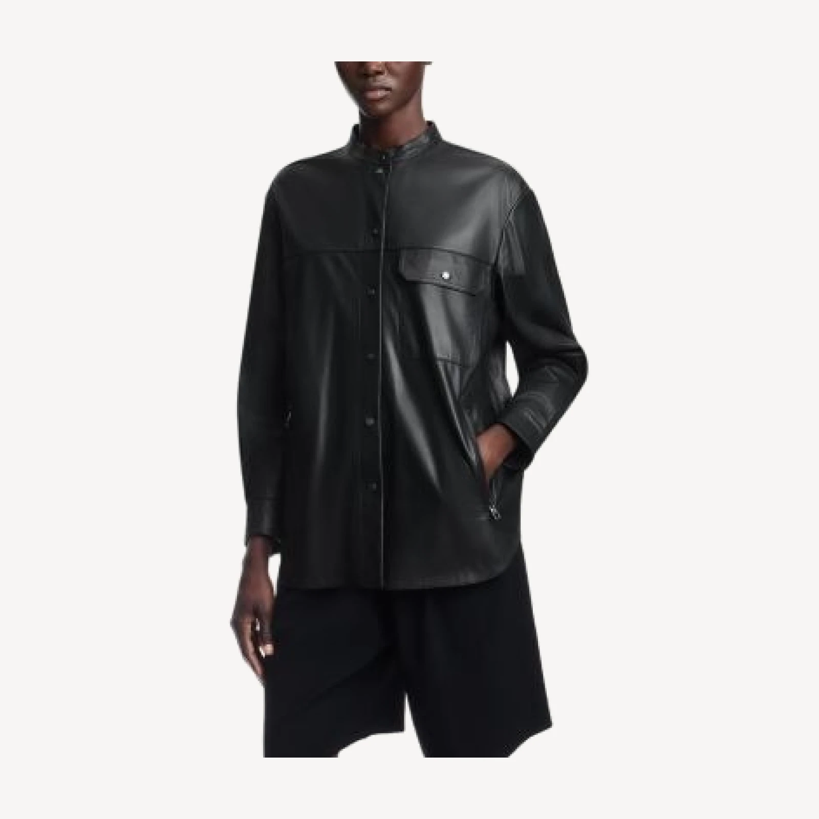 Emporio Armani Button Front Long Sleeve Leather Shirt