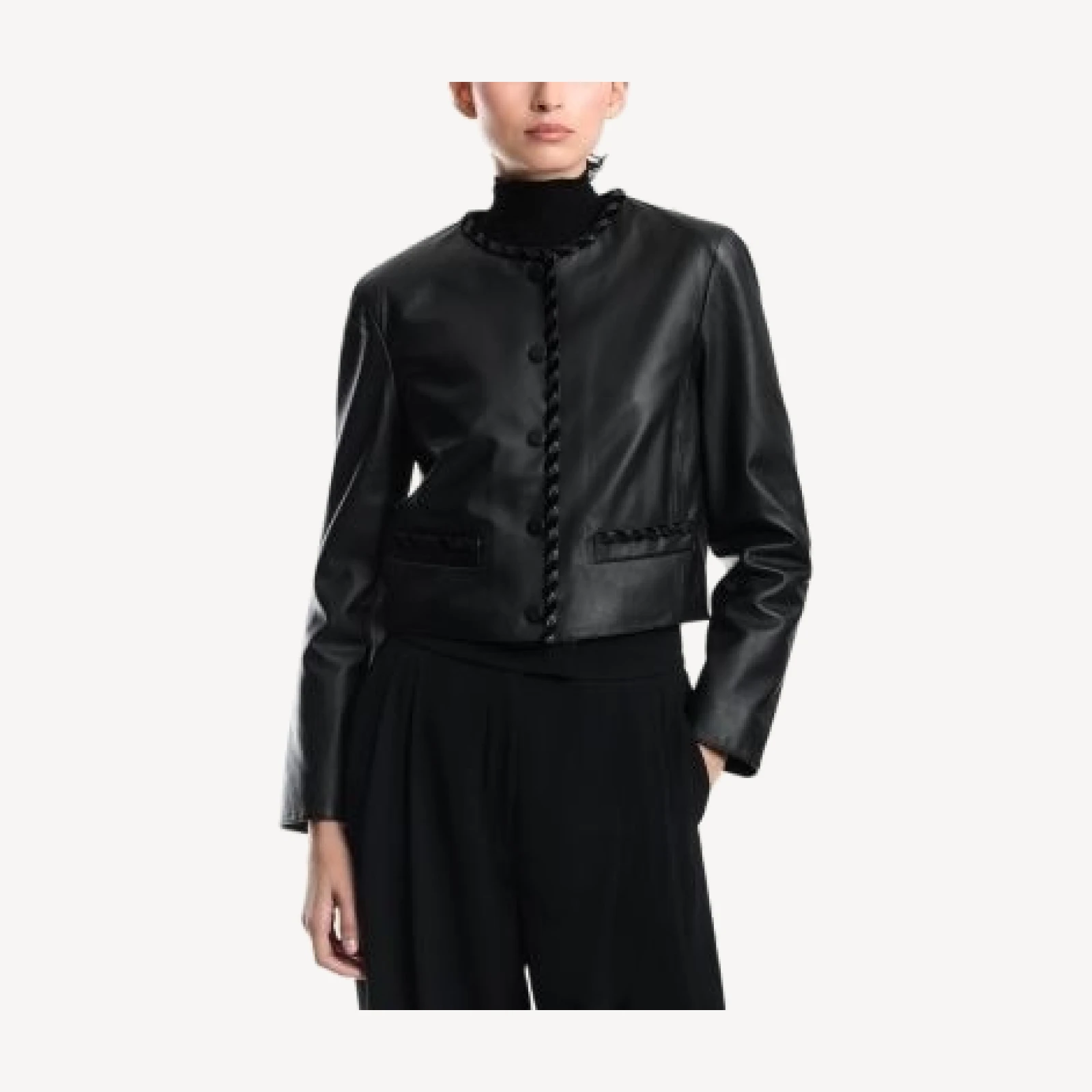 Emporio Armani Braided Trim Leather Jacket