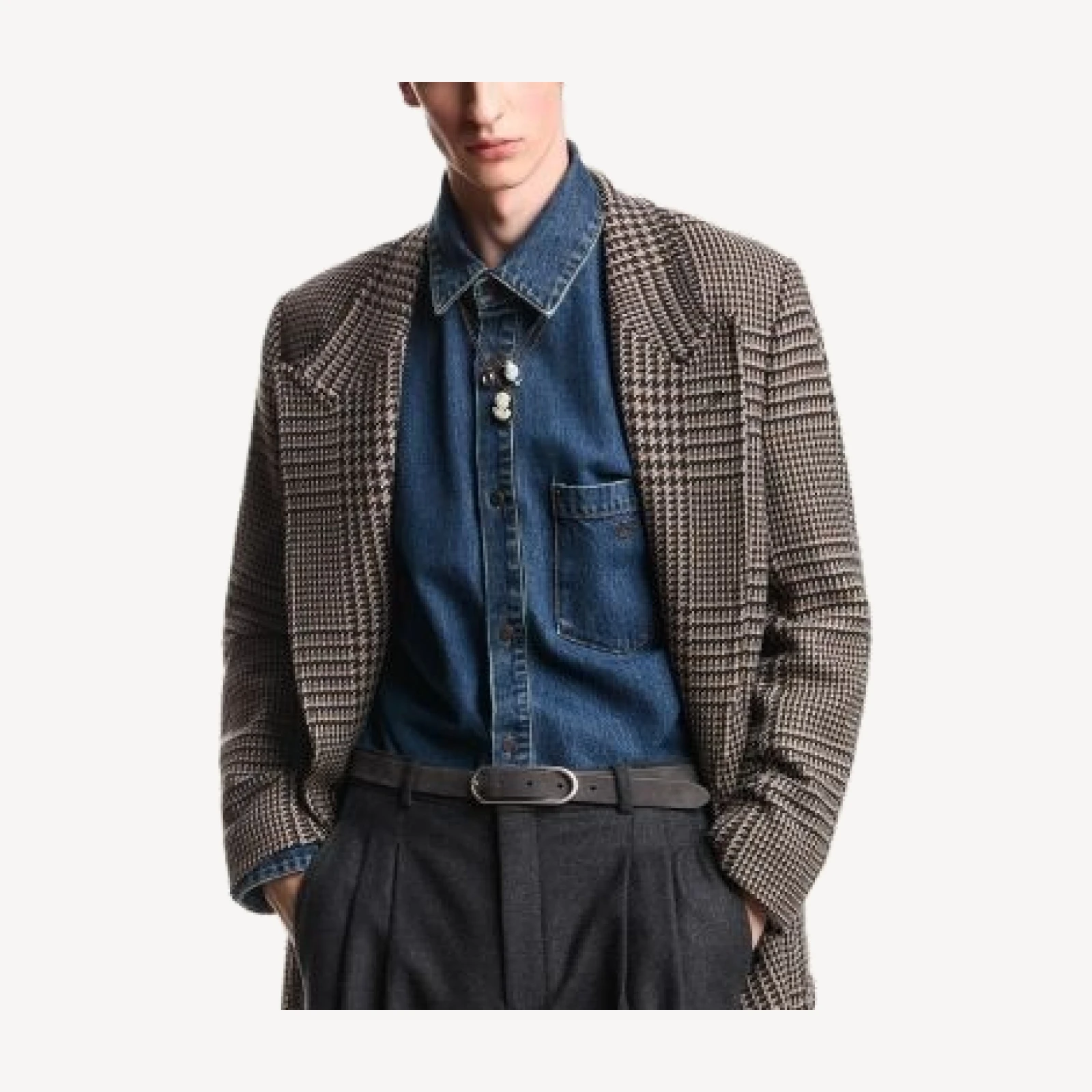 Emporio Armani Wool Blend Prince Of Wales Tweed Coat