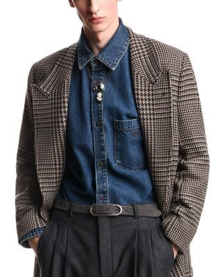 Emporio Armani Wool Blend Prince Of Wales Tweed Coat