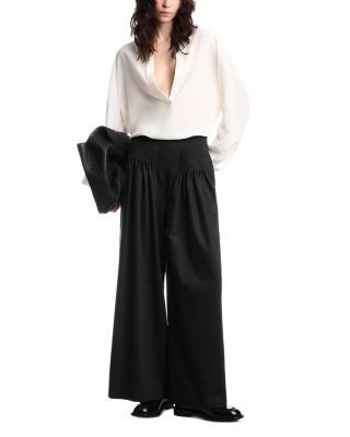 Emporio Armani Oversized Wool Blend Flannel Trousers