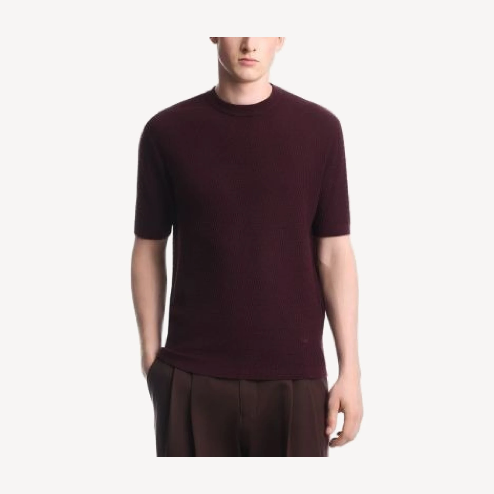 Emporio Armani Virgin Wool Fancy Stitch Short Sleeve Sweater