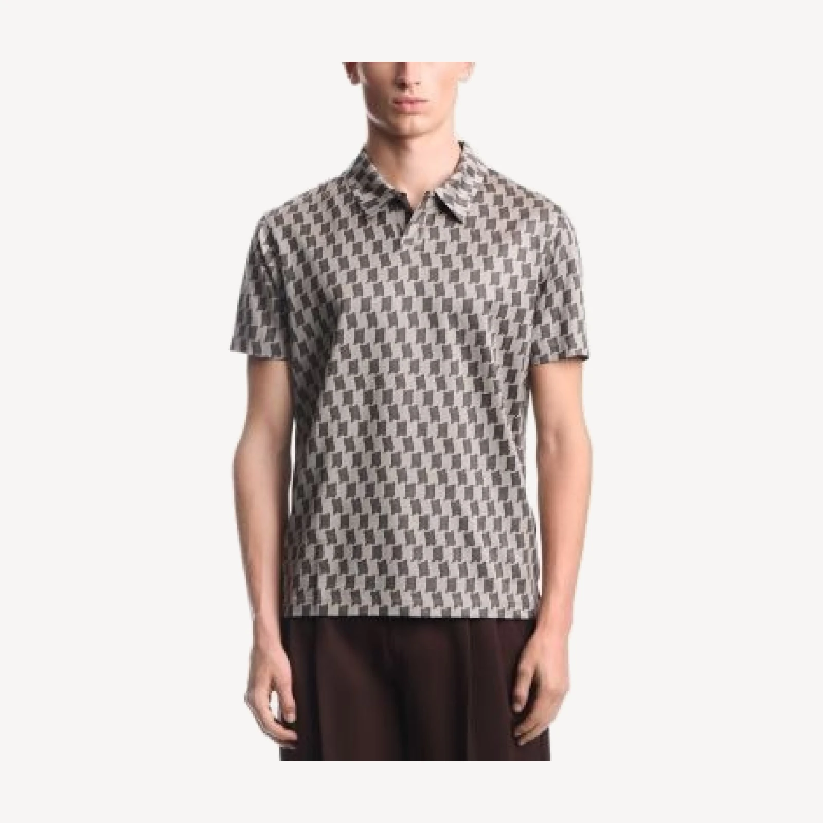 Emporio Armani Check Pattern No Button Jersey Polo Shirt
