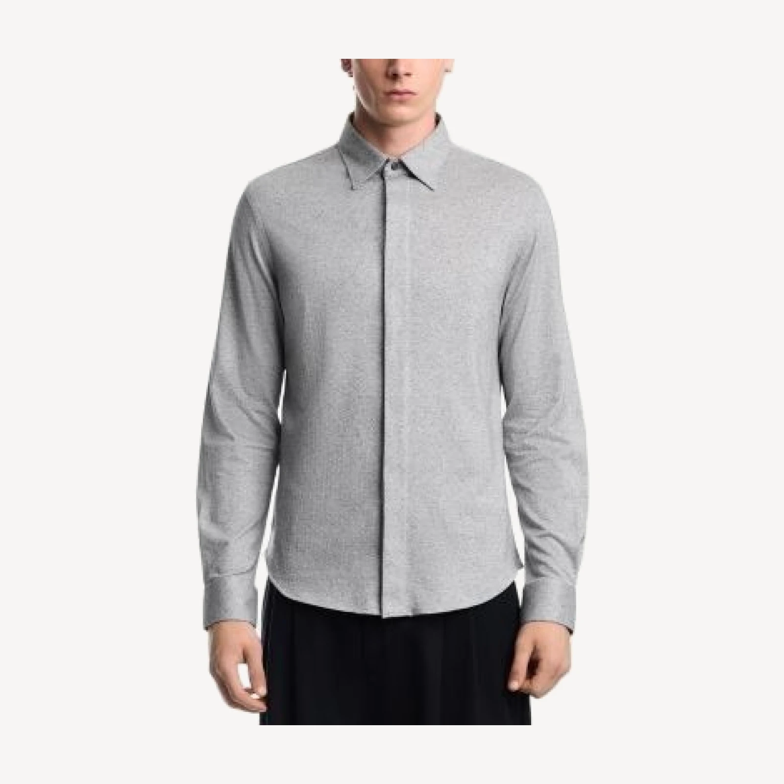 Emporio Armani Cotton Herringbone Hidden Placket Shirt