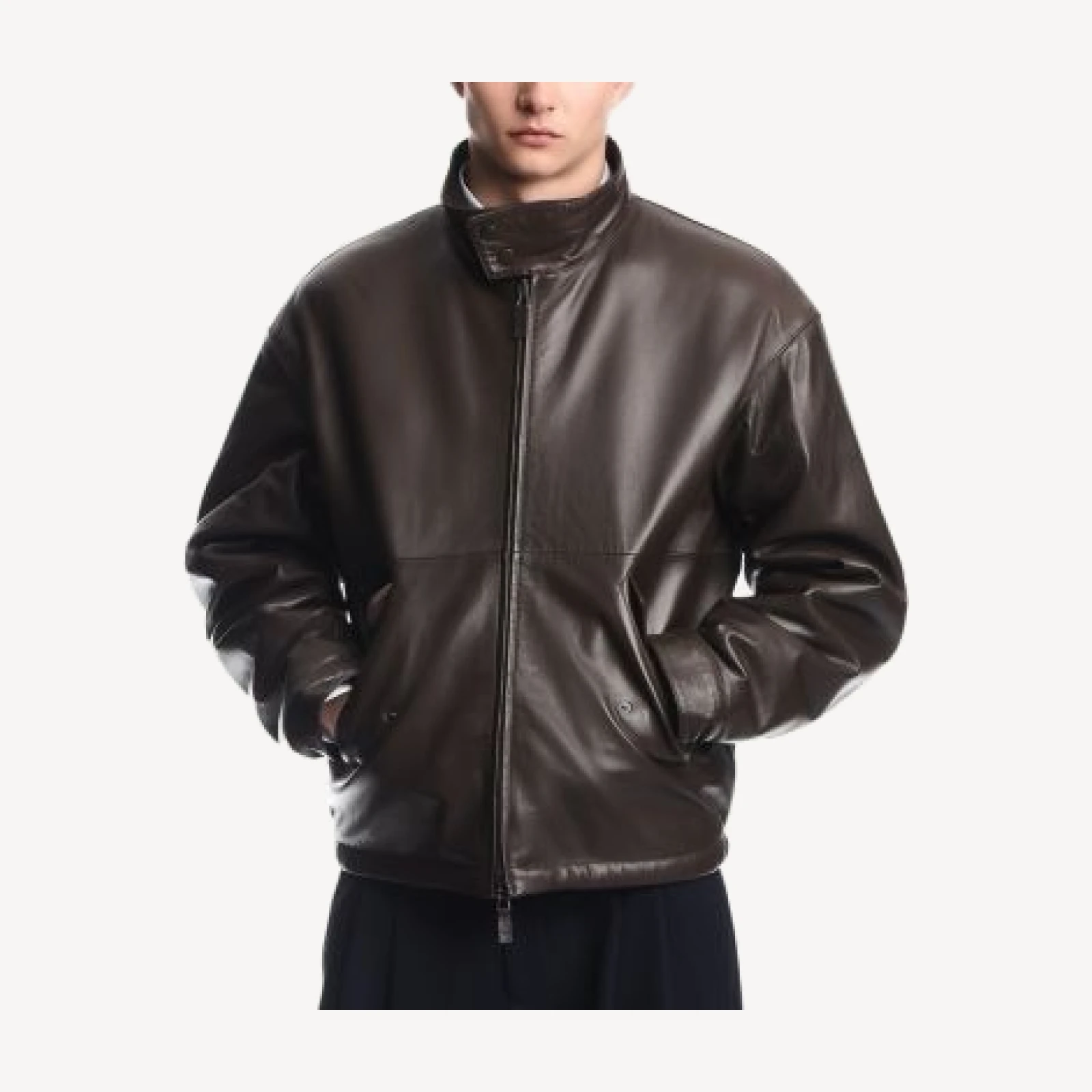 Emporio Armani Leather Stand Collar Zip Blouson Jacket